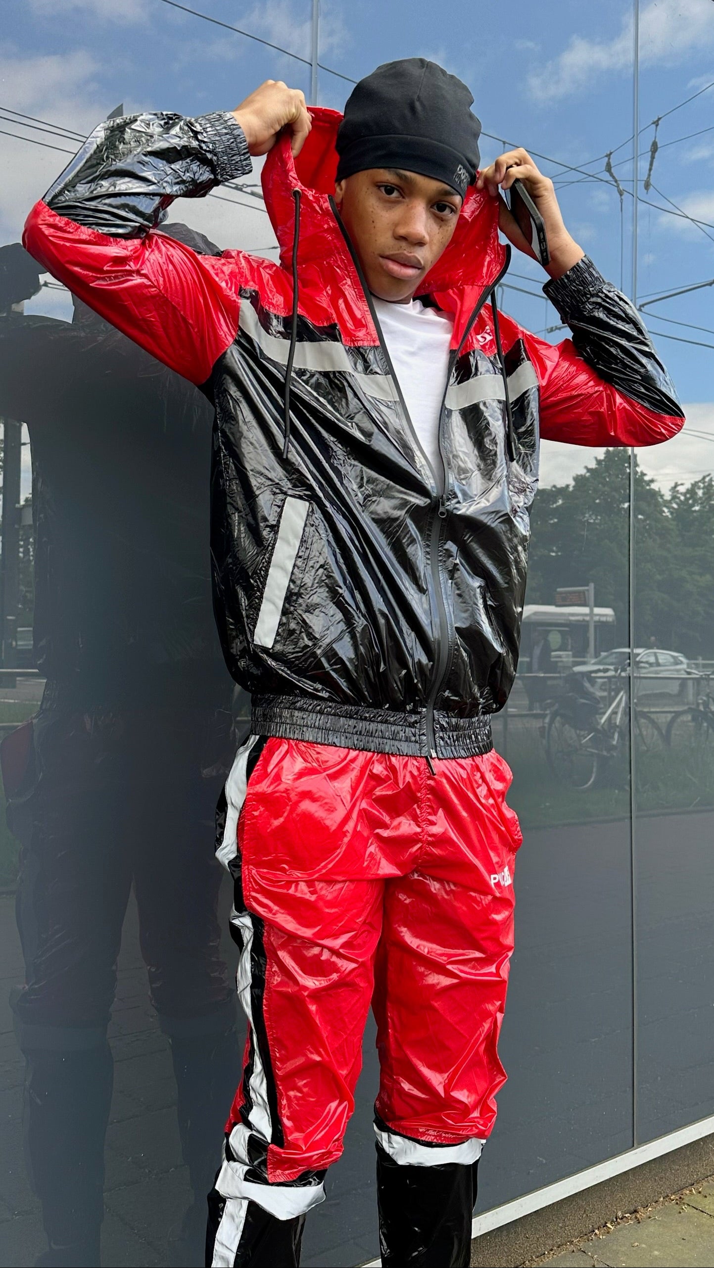 SHINE UP - black / red / reflective - JACKET - NYLON – PVC-UP