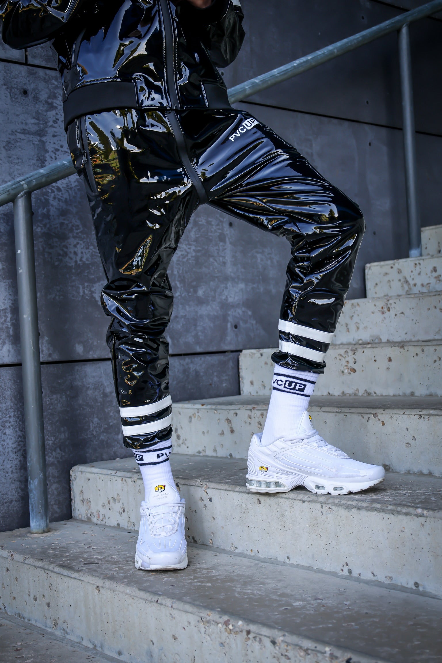 HOOK UP - black/white - PANTS - PVC PLUS