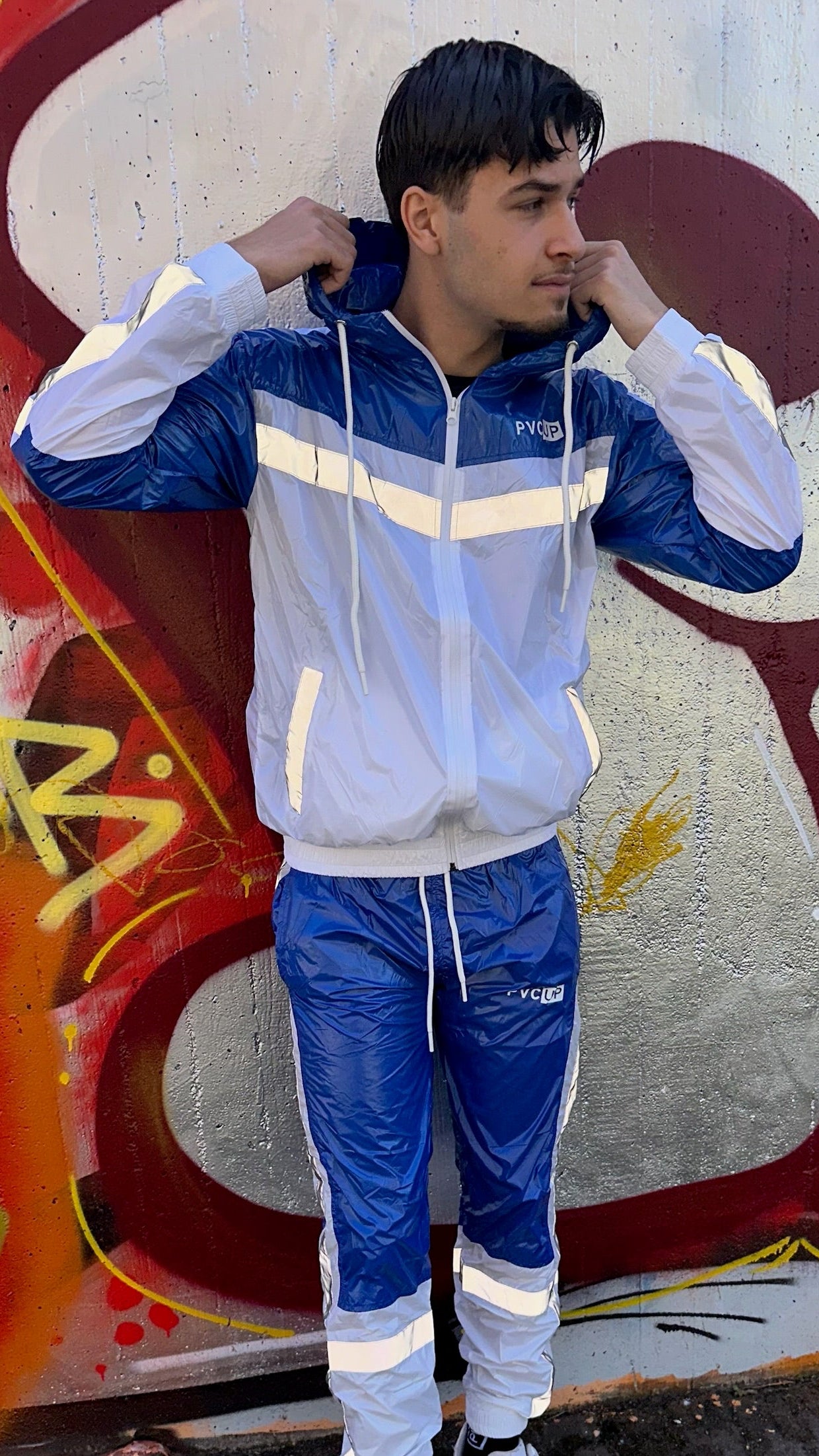 SHINE UP - white / blue / reflective - JACKET - NYLON